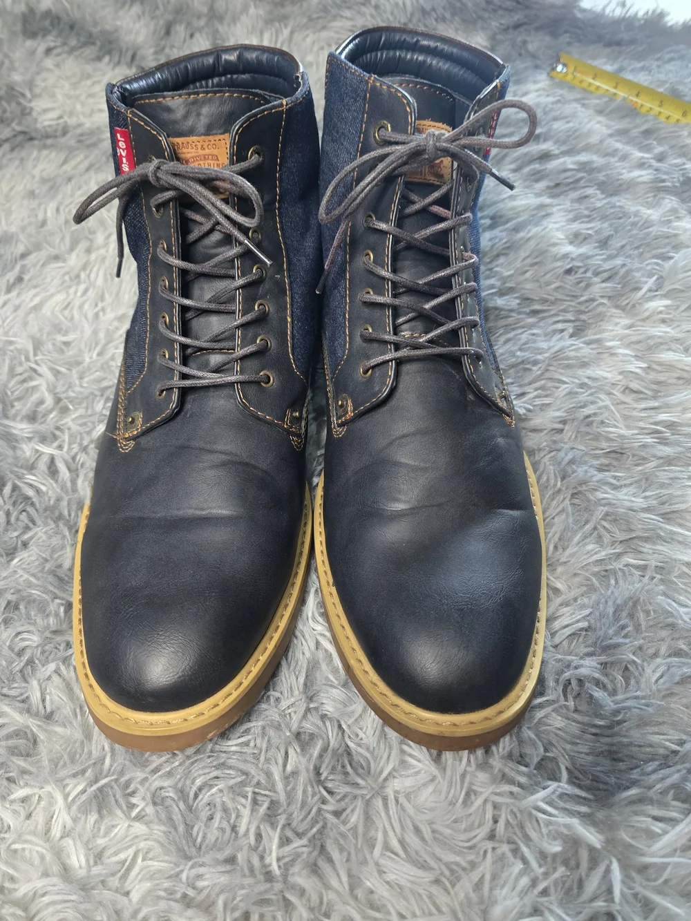 Levi's Men's Navy Denim and Leather Lace-Up Boots, Size 13